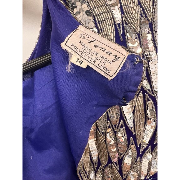 Vintage Formal Sequins Silk Beaded Dress Stenay 80’s Glamour Scallop Sleeves 14 - Picture 14 of 16